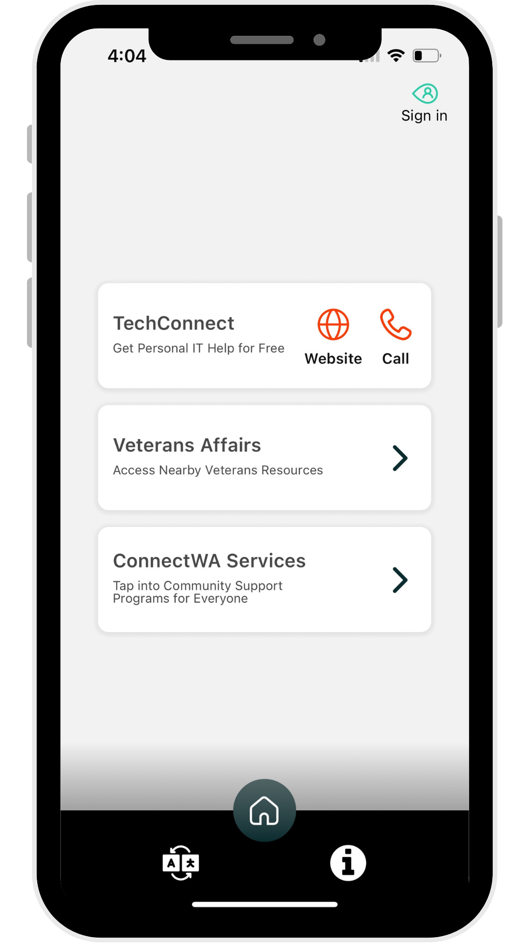 Screenshot of ConnectWA app